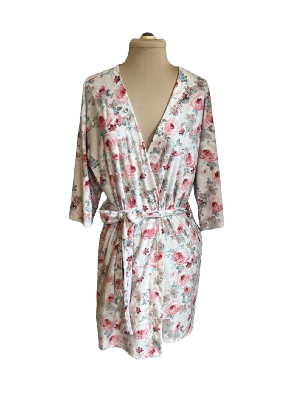 Flora Women's Pink Floral Bathrobe - Size M